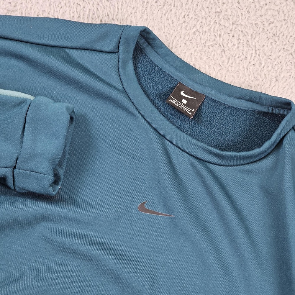 Nike Sweatshirt Mens Large Blue Fleece Pullover Crewneck Pockets Colorblock
